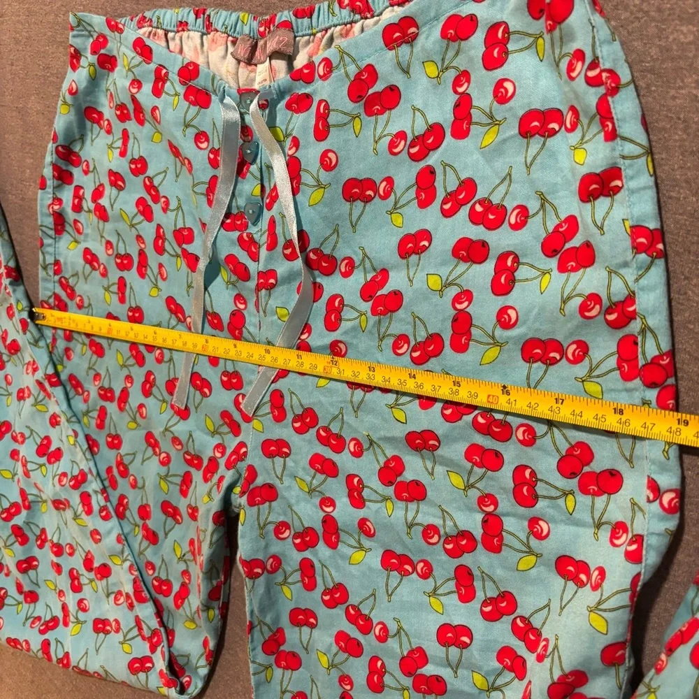 100%Cotton Willow Cherry Print Blue Pajama Pants women’s